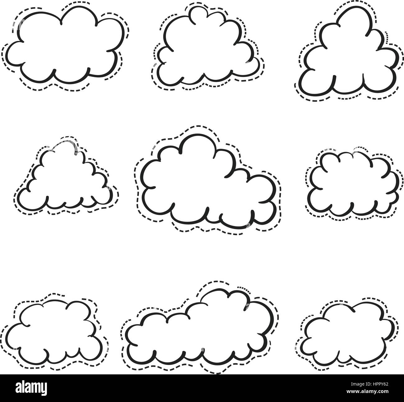 Doodle weather set cloud thunder Black and White Stock Photos & Images ...