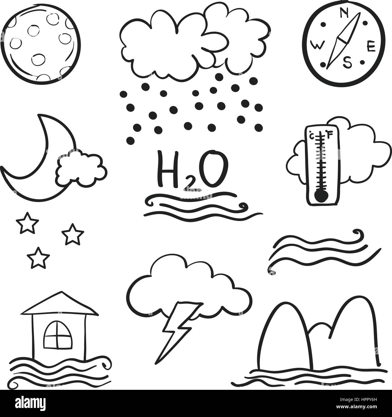 Set weather doodles vector hi-res stock photography and images - Alamy
