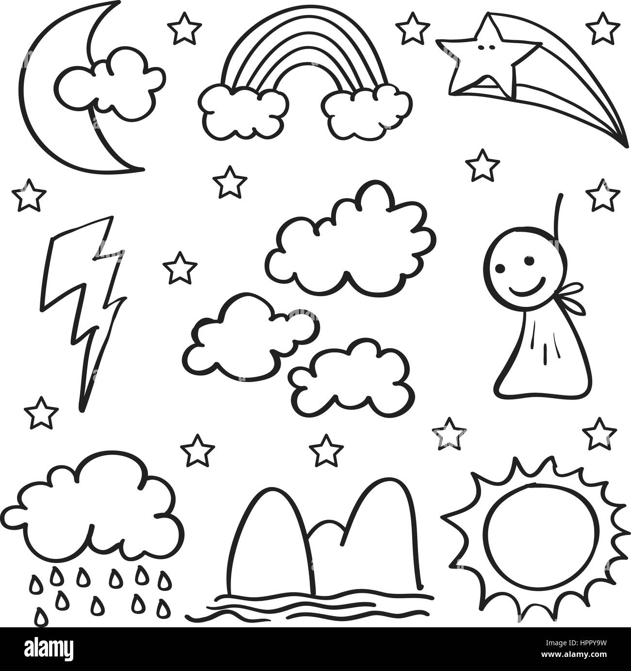 Doodle of weather set cloud thunder sun Stock Vector Image & Art - Alamy