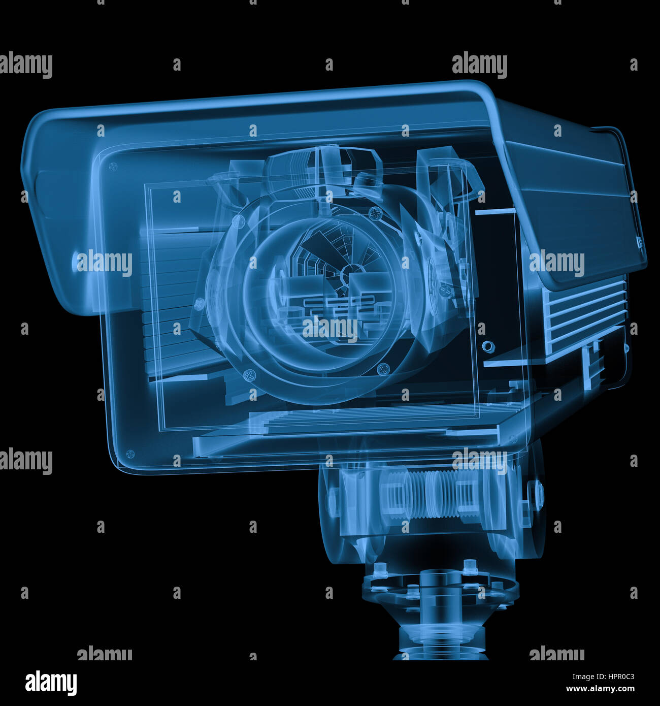 3d rendering x ray security camera or cctv camera isolated on black ...