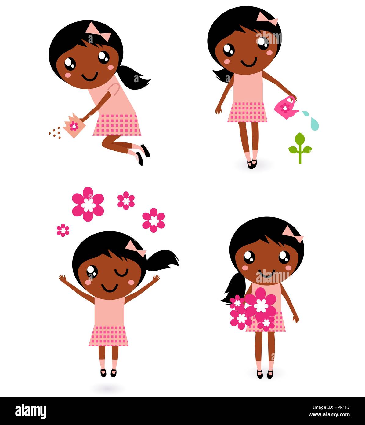 11917904 - cute spring dark skin child collection. vector cartoon Stock Photo