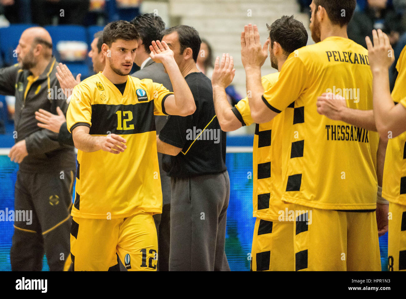 Peatonal diferencia Tubería December 9, 2015: Nikos Diplaros #12 of Aris Thessaloniki during the  Eurocup Basketball game between Steaua CSM EximBank Bucharest (ROU) vs Aris  Thessaloniki (GRE) at Polyvalent Hall in Bucharest, Romania ROU. Photo: