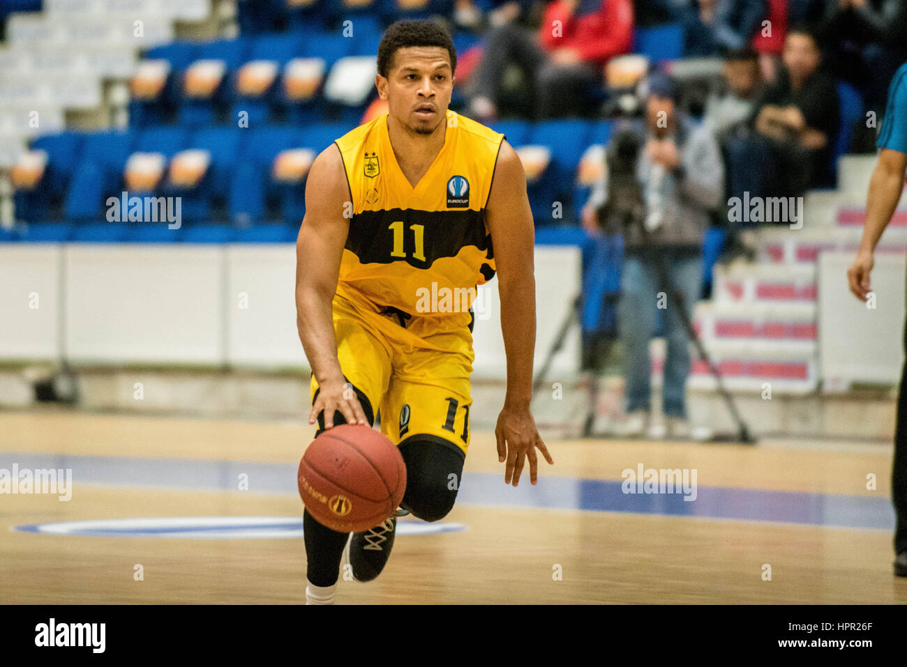 December 9, 2015: Dominic Waters #11 of Aris Thessaloniki during the  Eurocup Basketball game between Steaua CSM EximBank Bucharest (ROU) vs Aris  Thessaloniki (GRE) at Polyvalent Hall in Bucharest, Romania ROU. Photo: