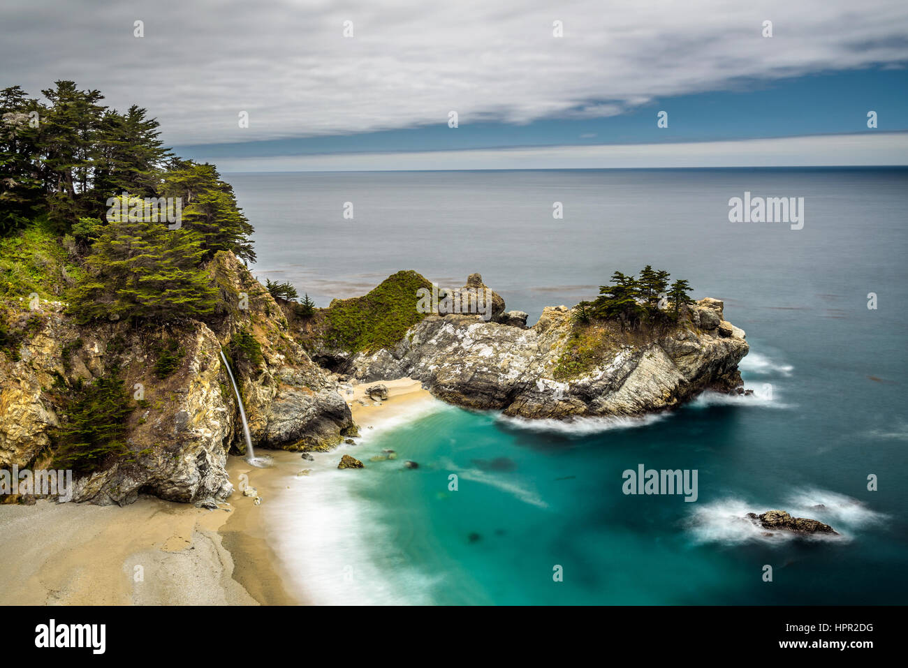 McWay Falls on Pacific Coast Highway, Big Sur state park, California. Long exposure. Stock Photo