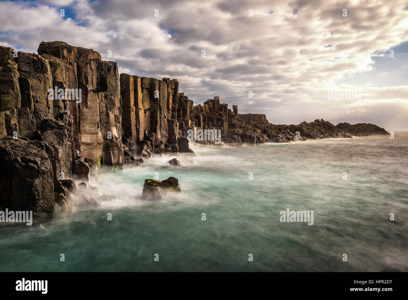 Bombo Headland Quarry. It is a coastal rock formations at kiama, Australia. Long Exposure Stock Photo
