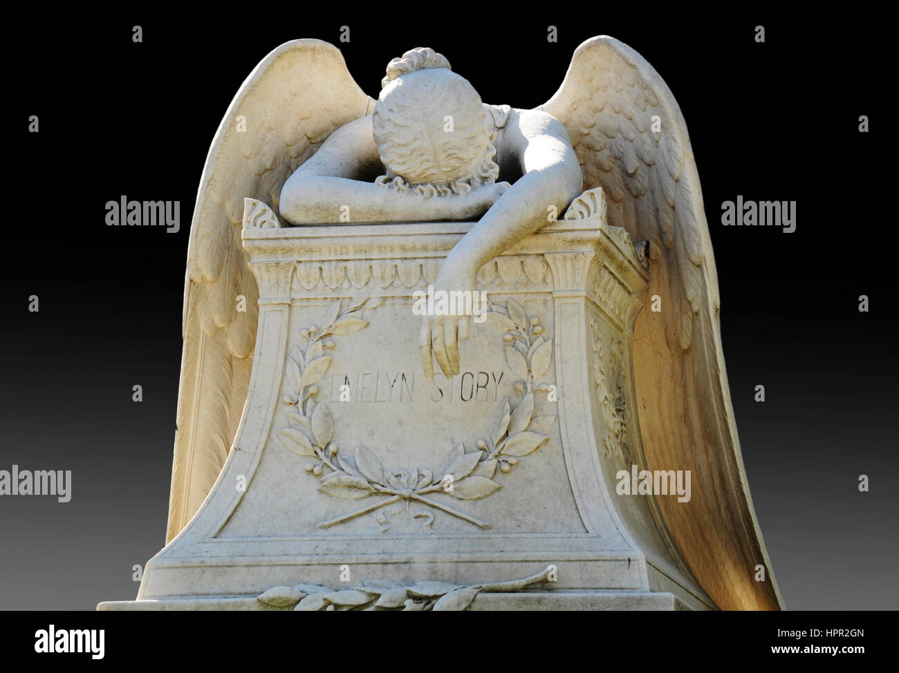 The Angel of Grief is the latest work created by the American sculptor William Wetmore Story, in the Protestant Cemetery of Rome Stock Photo