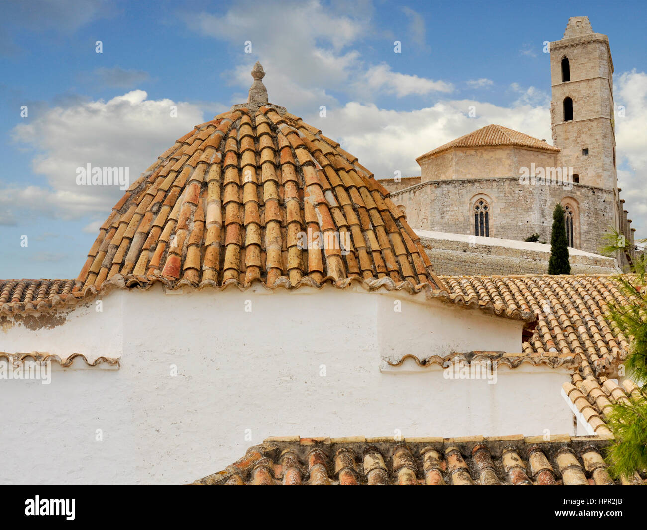 Dome of church and the cathedral in the area of the fortress above the city of Ibiza Stock Photo