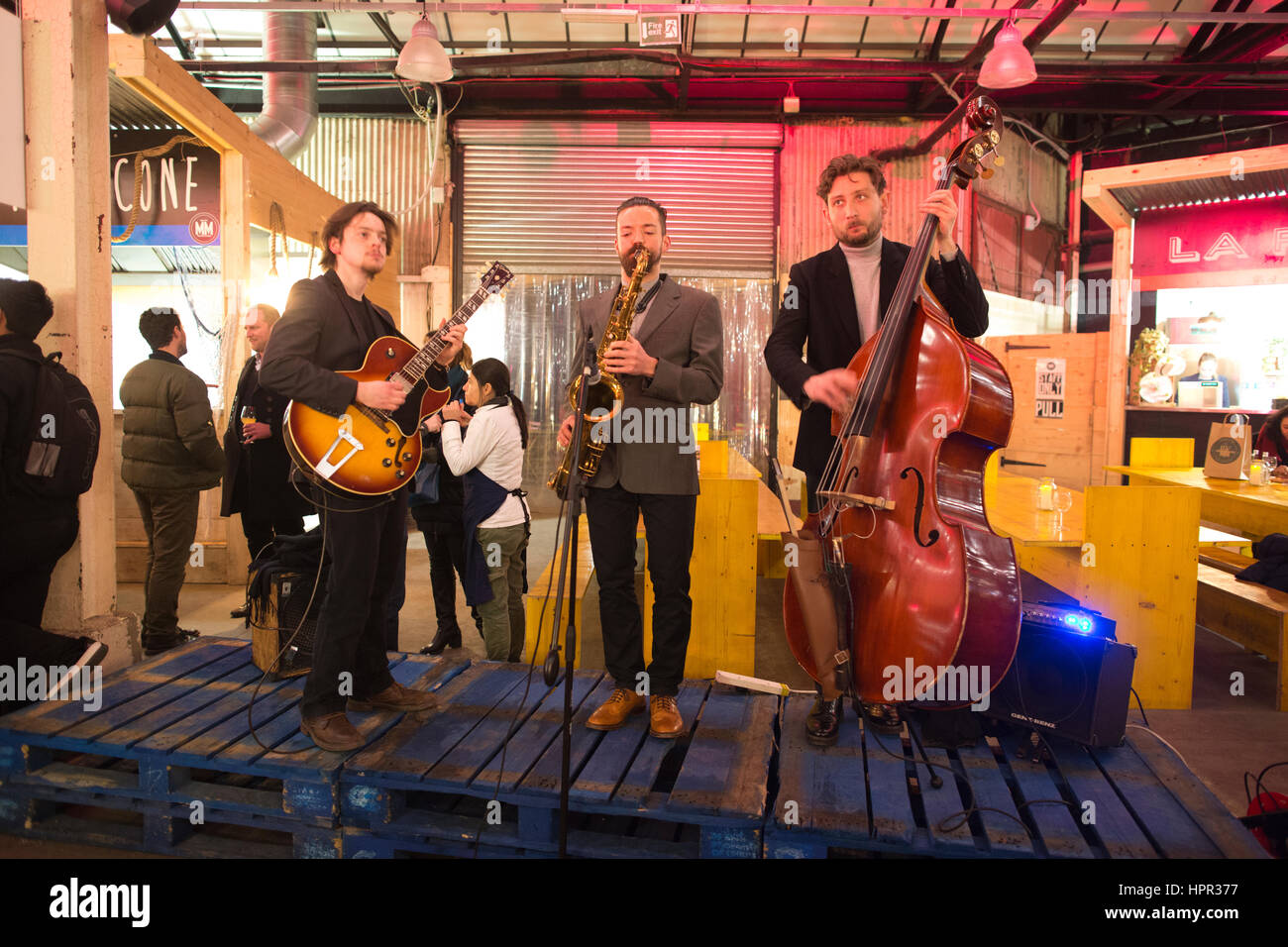 Mercato Metropolitano, former disused paper factory, 45000 square foot market space offering a mixture of Italian and London based artisan producers. Stock Photo