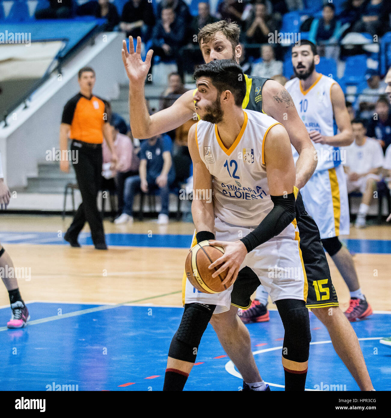 December 16, 2015: Mircea Neagoe #12 of CSM Ploiesti during the Basketball  League I Romania game between CSM Ploiesti vs CSU Stiinta Bucharest at  Olimpia Sports Hall in Bucharest, Romania ROU. Photo: