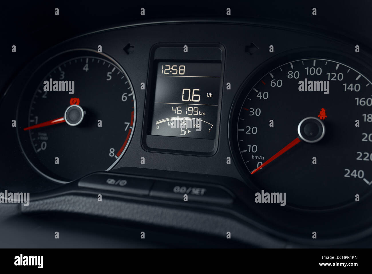 dashboard of a modern car, speedometer, odometer, tachometer Stock