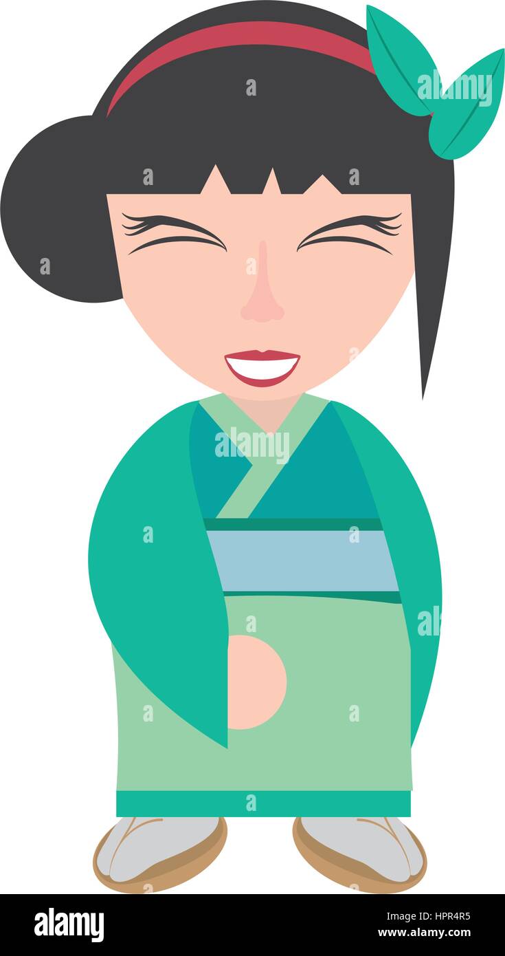 pretty geisha green kimono Stock Vector Image & Art - Alamy