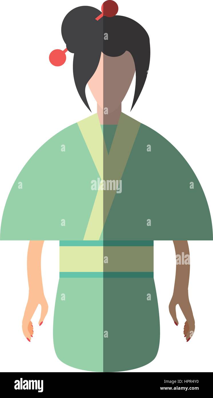 character japanese woman attire costume shadow Stock Vector