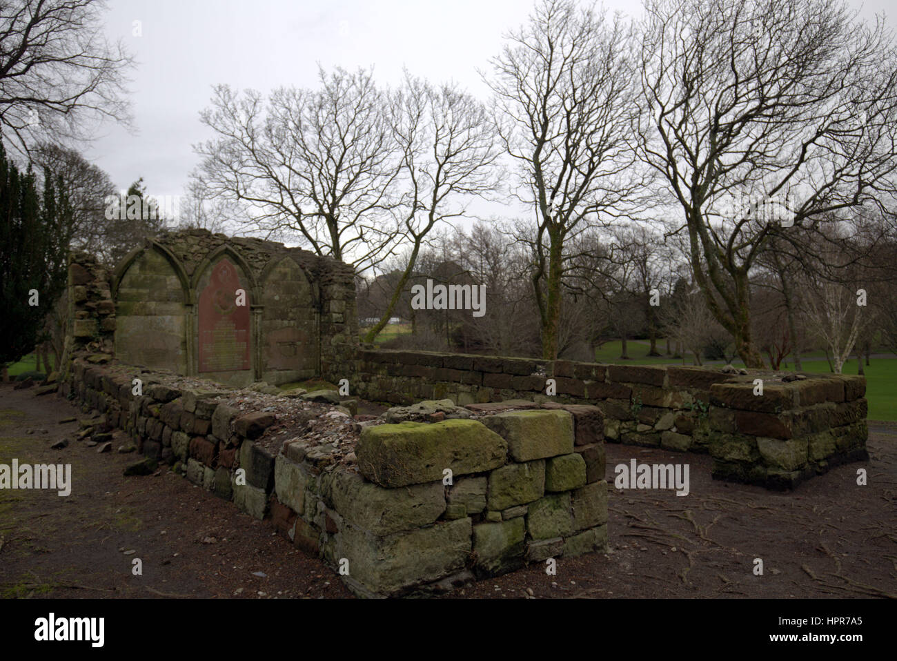 The ruins of St Serf's Church  the old medieval churchyard of Cardross, in Levengrove Park, Dumbarton, Stock Photo