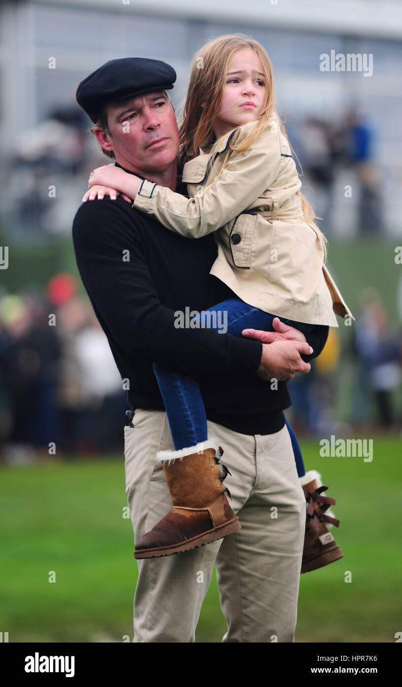Country music star Clay Walker holds his daughter Mary Elizabeth during the AT&T Pebble Beach National Pro-Am golf tournament February 8, 2017 in Monterey, California. Stock Photo