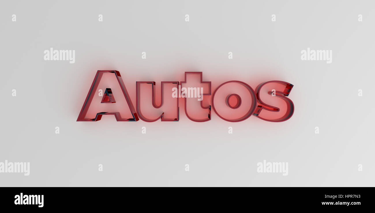 Autos - Red glass text on white background - 3D rendered royalty free ...