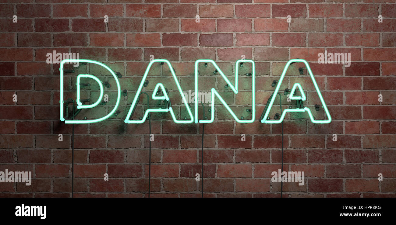 DANA - fluorescent Neon tube Sign on brickwork - Front view - 3D ...
