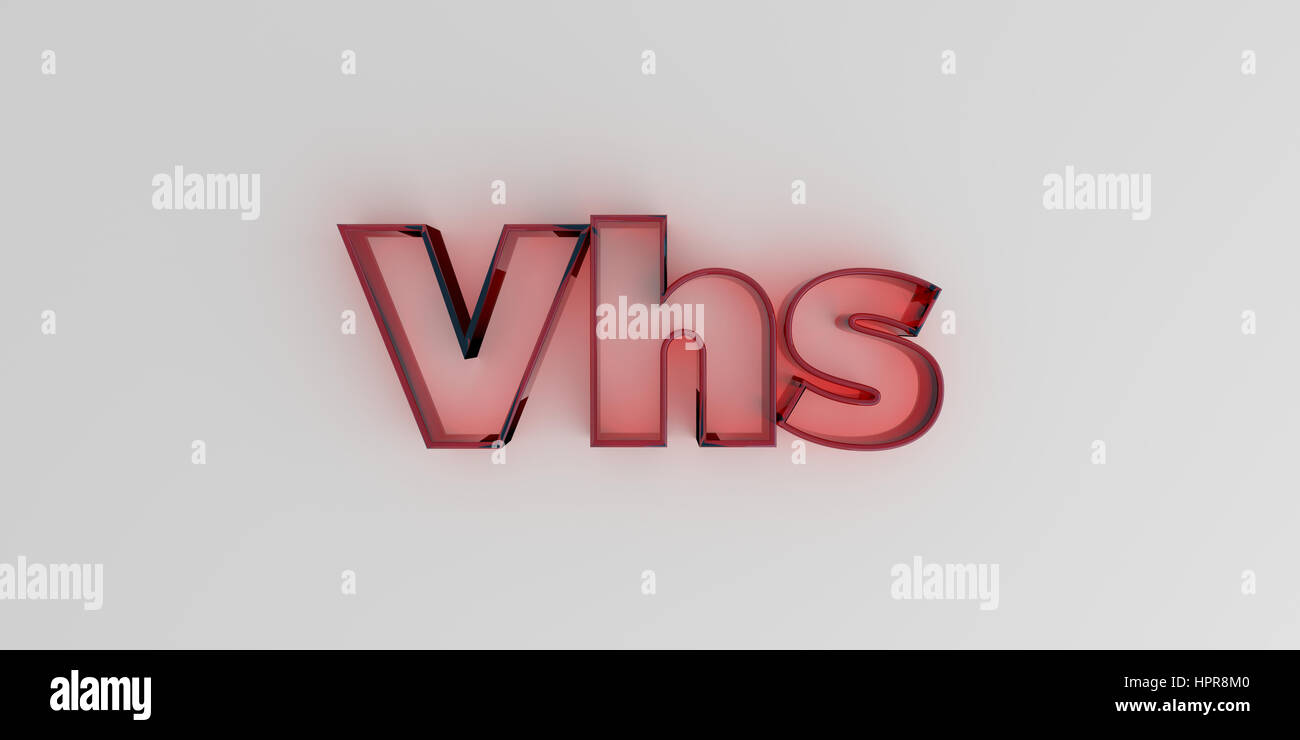 Vhs - Red glass text on white background - 3D rendered royalty free