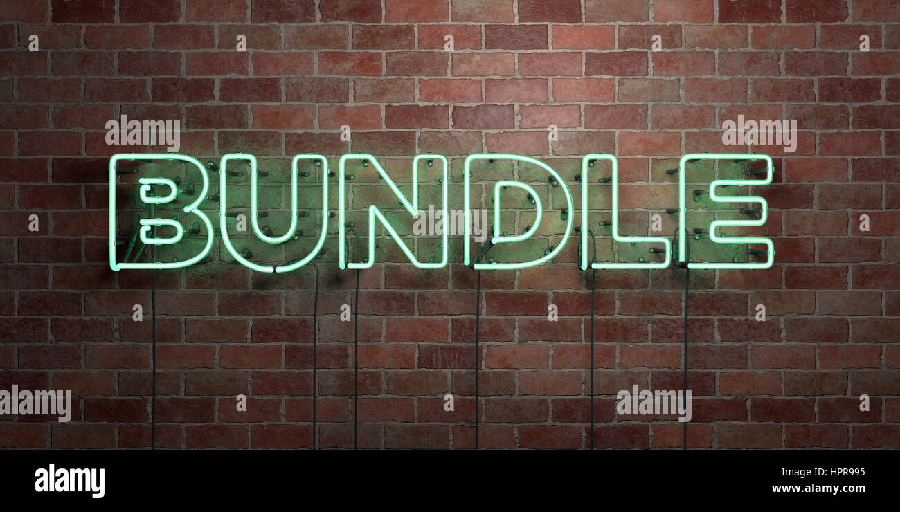 BUNDLE - fluorescent Neon tube Sign on brickwork - Front view - 3D ...