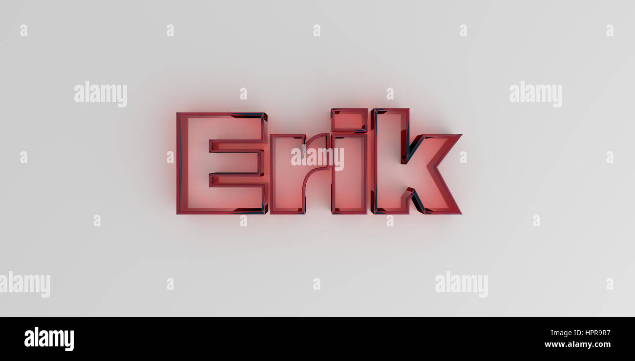 Erik - Red glass text on white background - 3D rendered royalty free ...