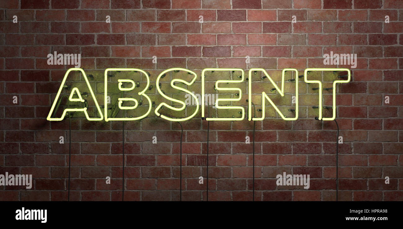 ABSENT - fluorescent Neon tube Sign on brickwork - Front view - 3D ...