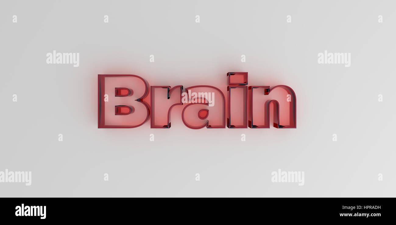 Brain - Red glass text on white background - 3D rendered royalty free ...