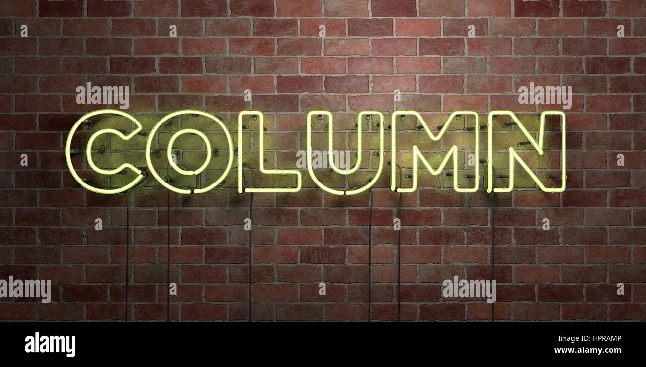 COLUMN - fluorescent Neon tube Sign on brickwork - Front view - 3D ...