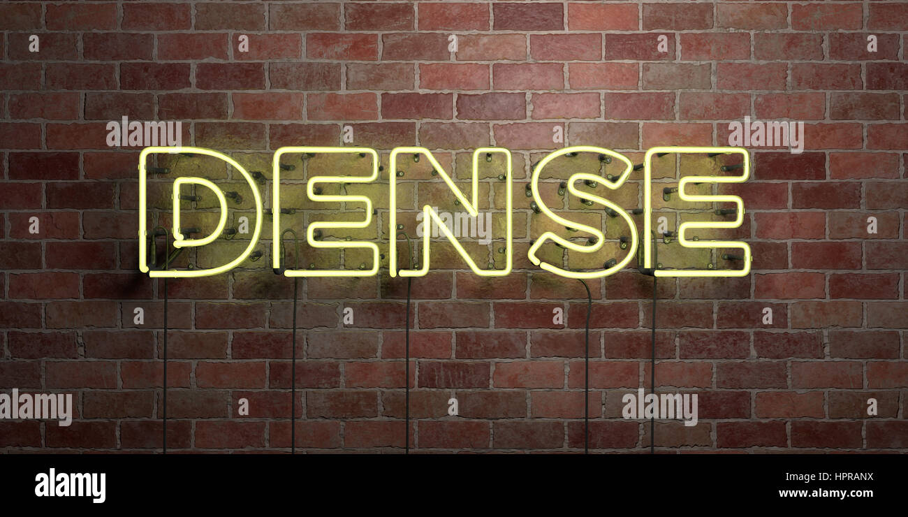 DENSE - fluorescent Neon tube Sign on brickwork - Front view - 3D ...