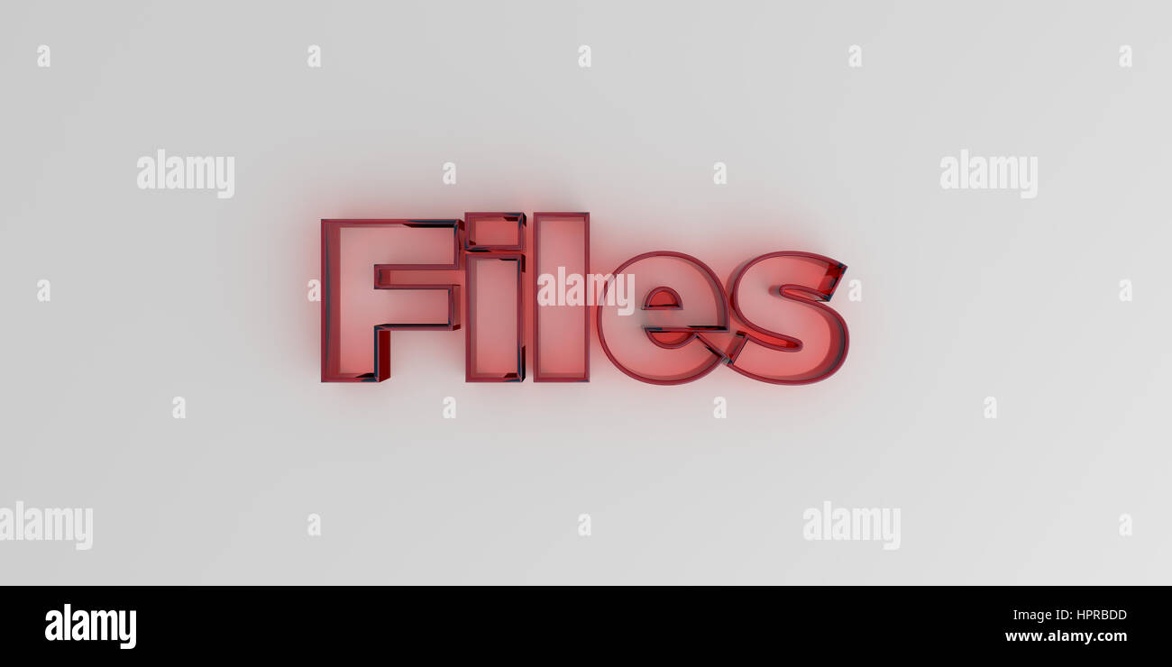 Files - Red glass text on white background - 3D rendered royalty free ...