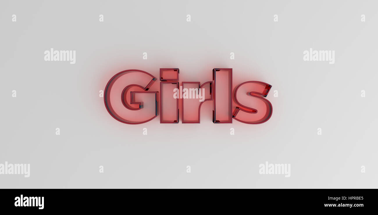 Girls - Red glass text on white background - 3D rendered royalty free stock image. Stock Photo