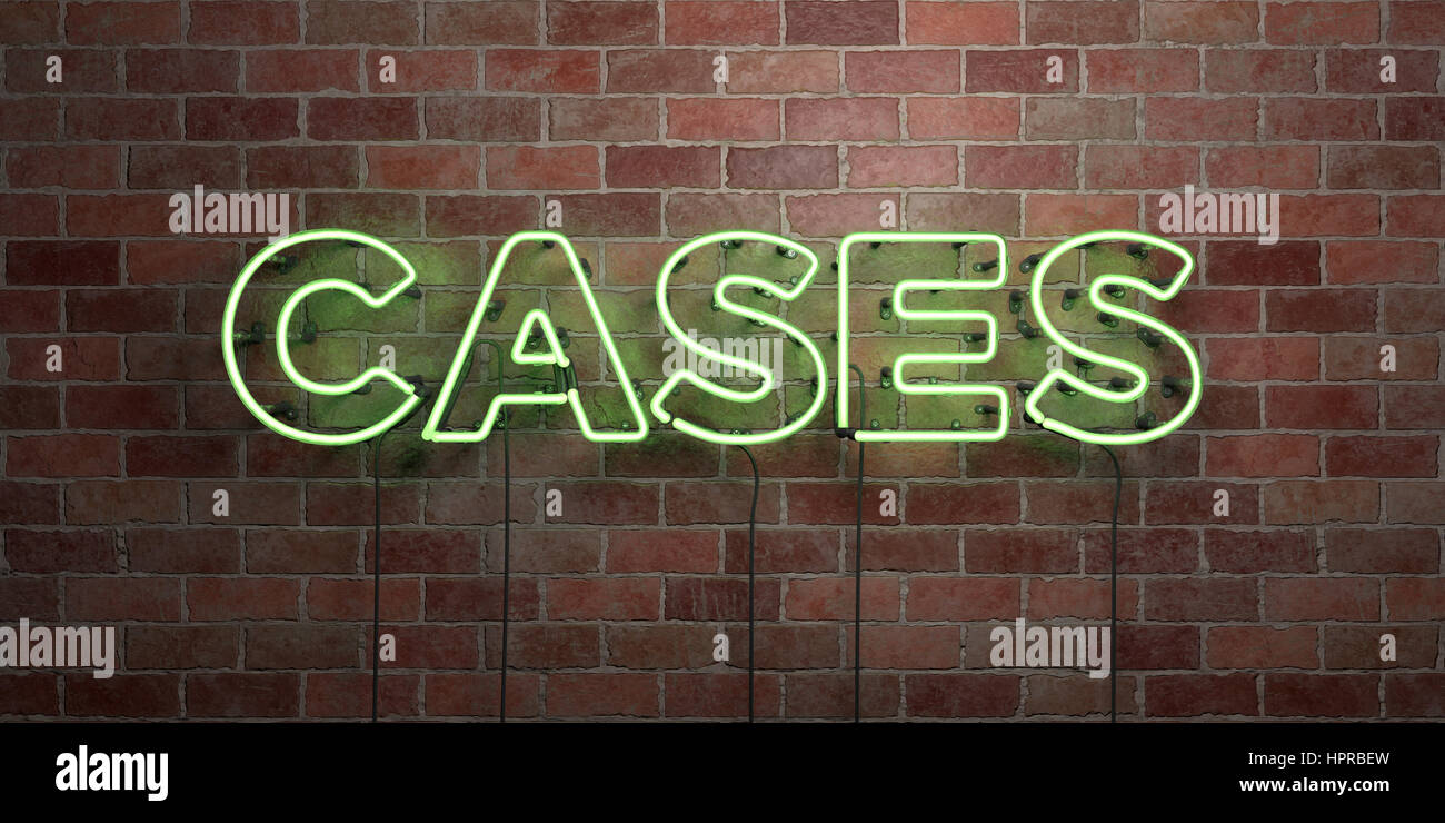 CASES - fluorescent Neon tube Sign on brickwork - Front view - 3D ...
