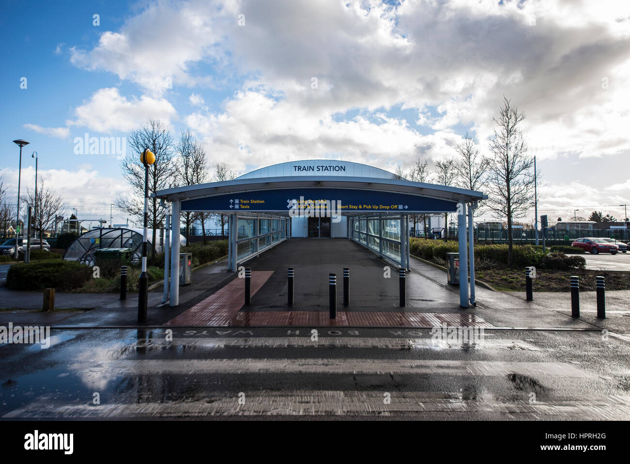 London Southend Airport railway station and infrastructure. Covered walkway Stock Photo