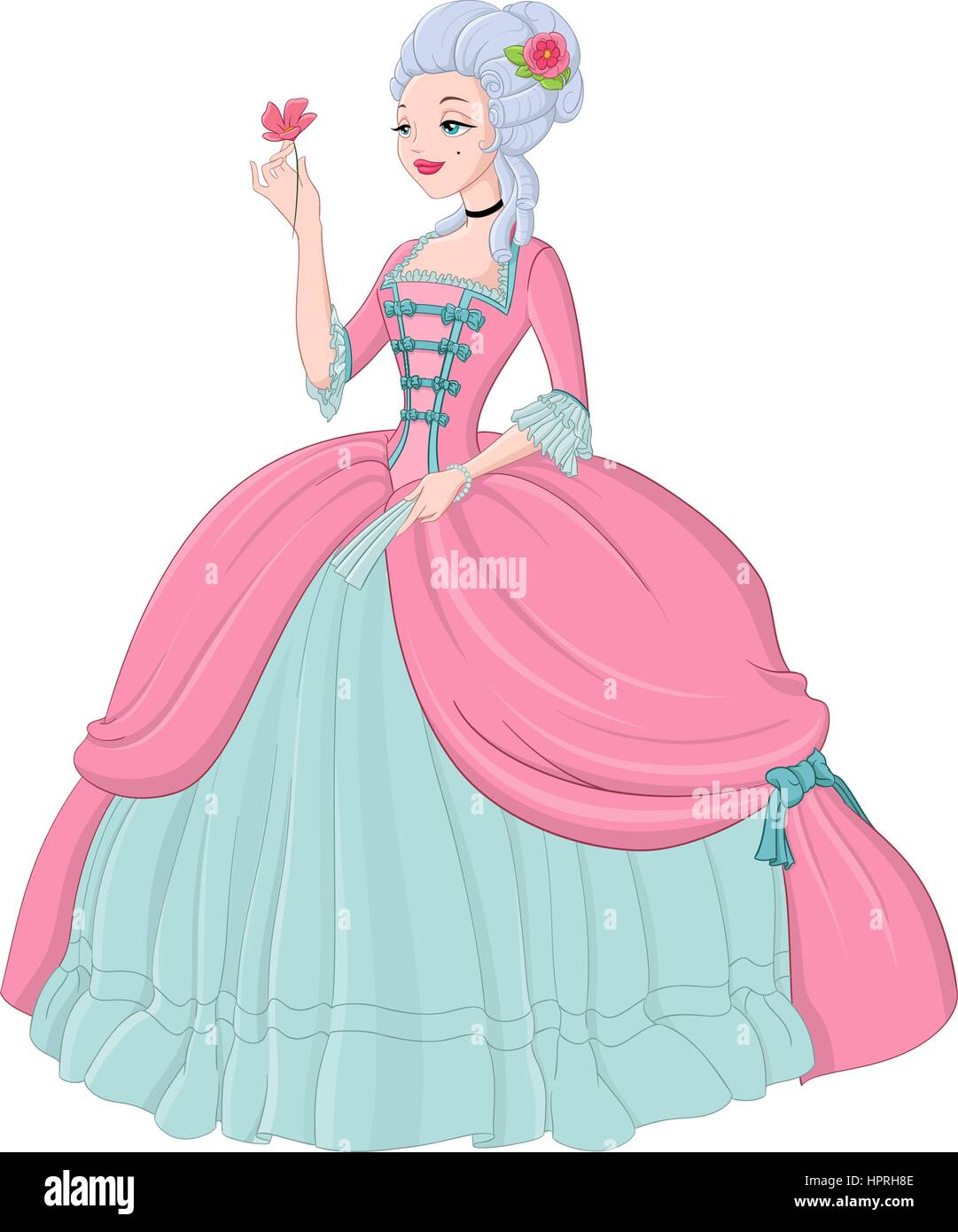 Rococo lady in pink dress. Vector illustration isolated on white Stock Vector