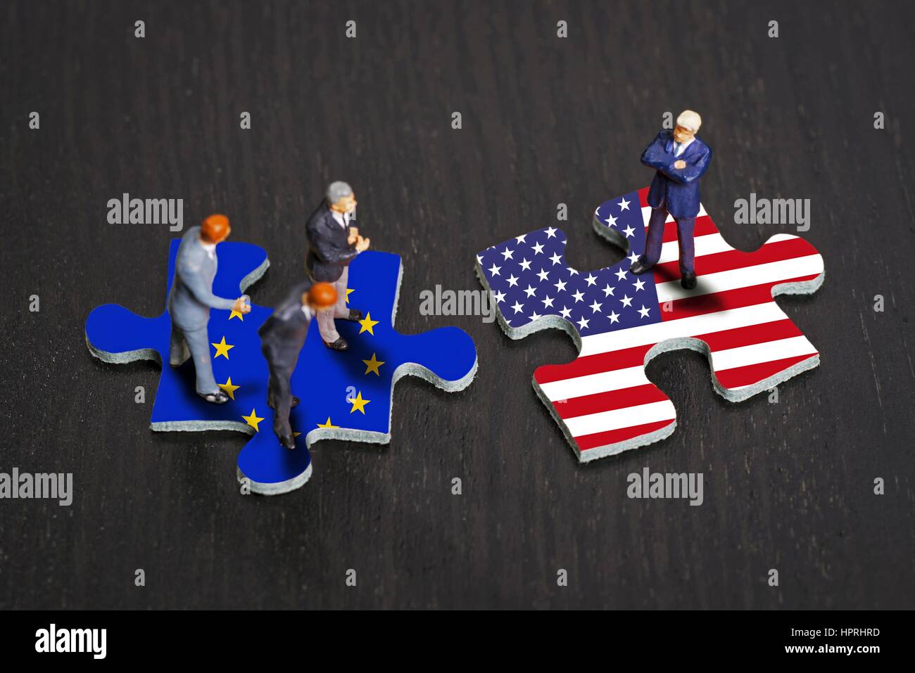 Puzzle pieces with the flags of Europe and the USA | usage worldwide ...