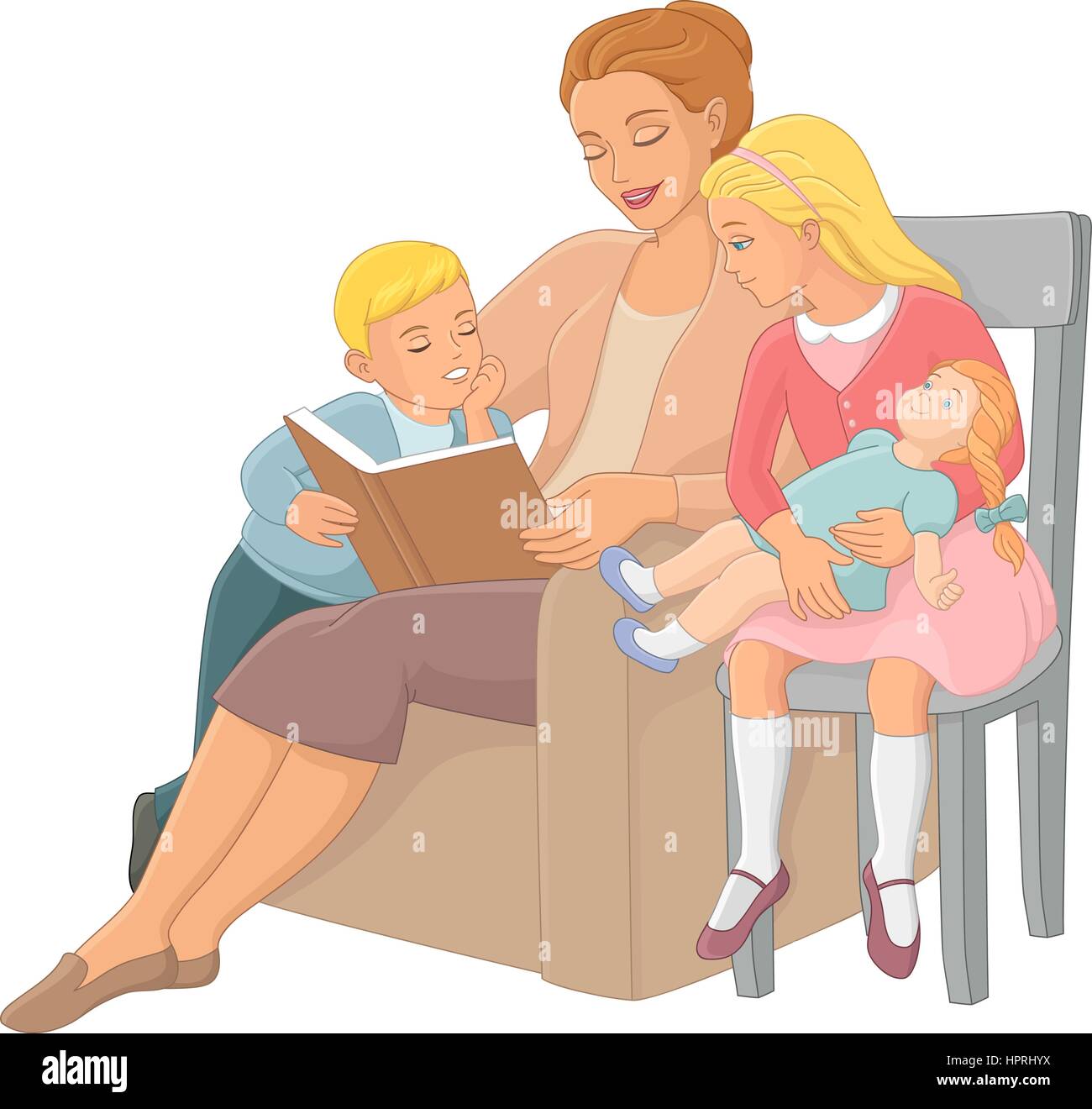 Mother reading a book to children vector illustration stock vector