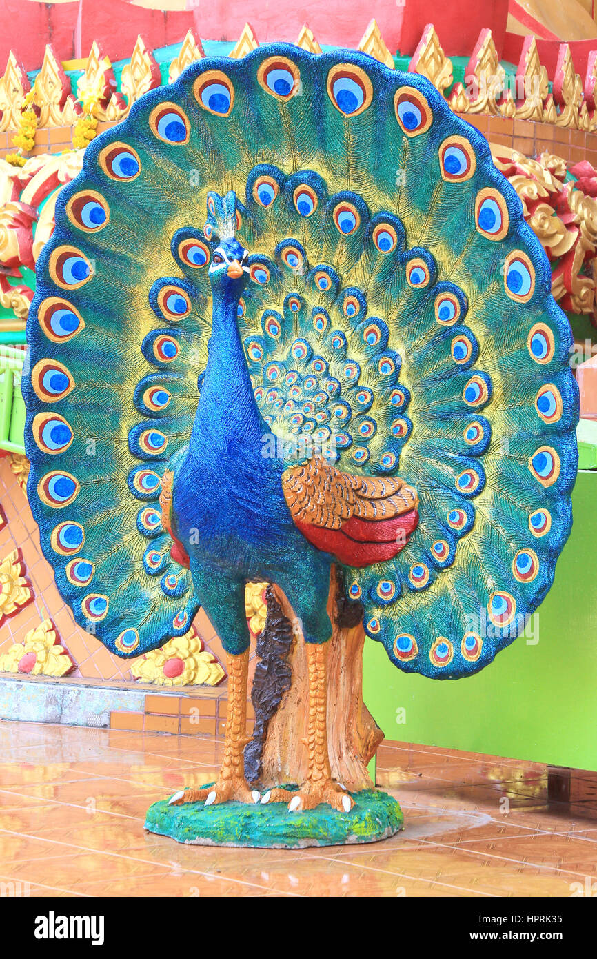Thai sculpture in the temple - Peacock Stock Photo