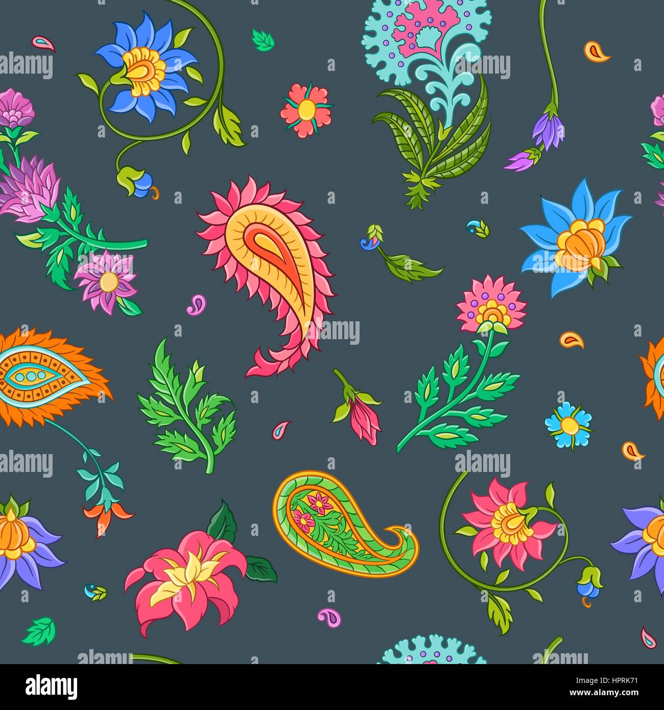 Bright floral seamless vector pattern with Indian motives Stock Vector