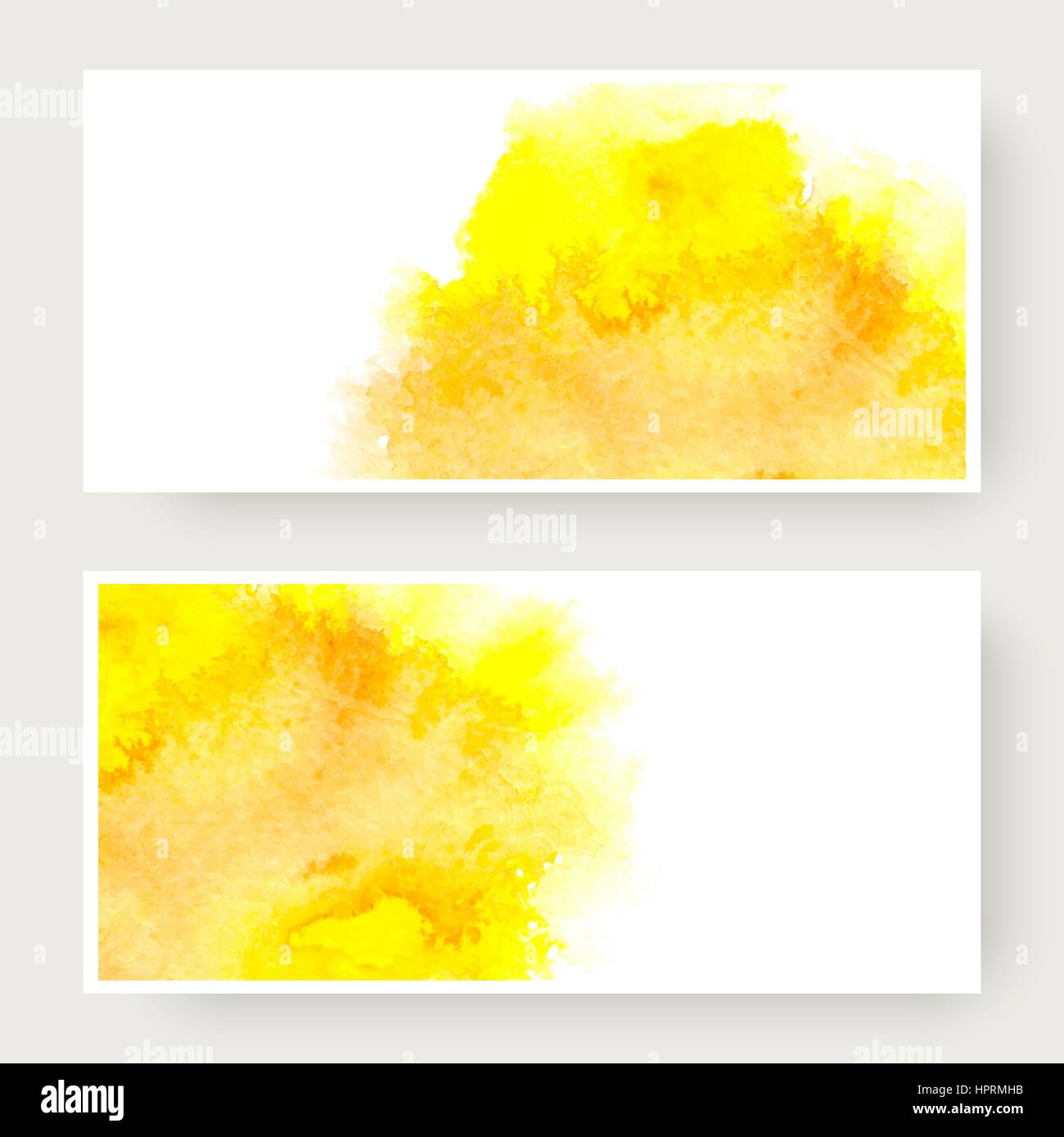 Vector set of banners with watercolor splash. Yellow watercolour design cards set Stock Vector