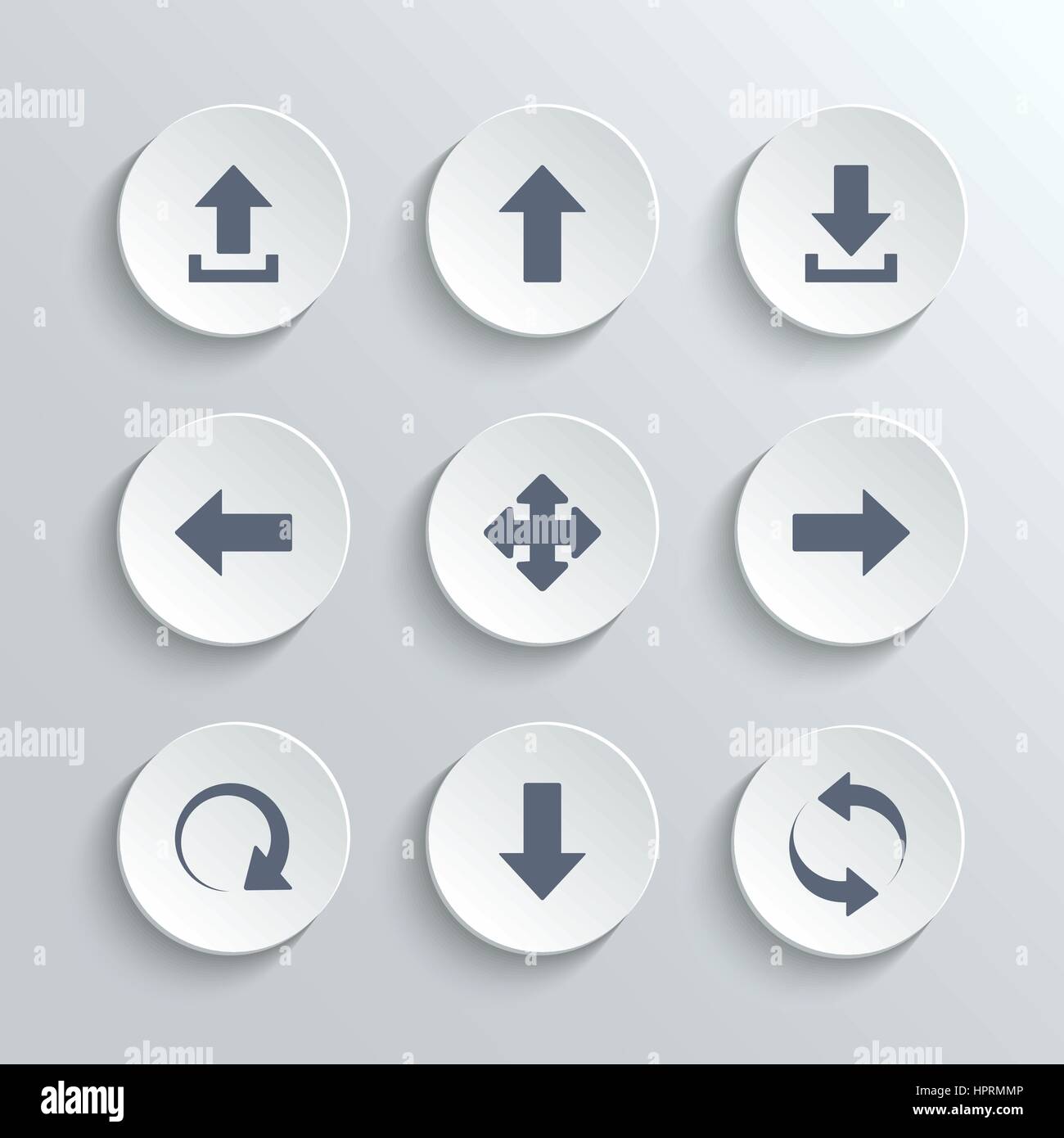 Arrows icons set - vector white round buttons Stock Vector