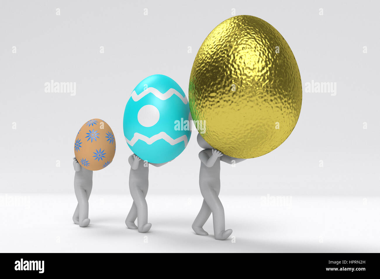 three men carrying big easter eggs, 3d rendering Stock Photo