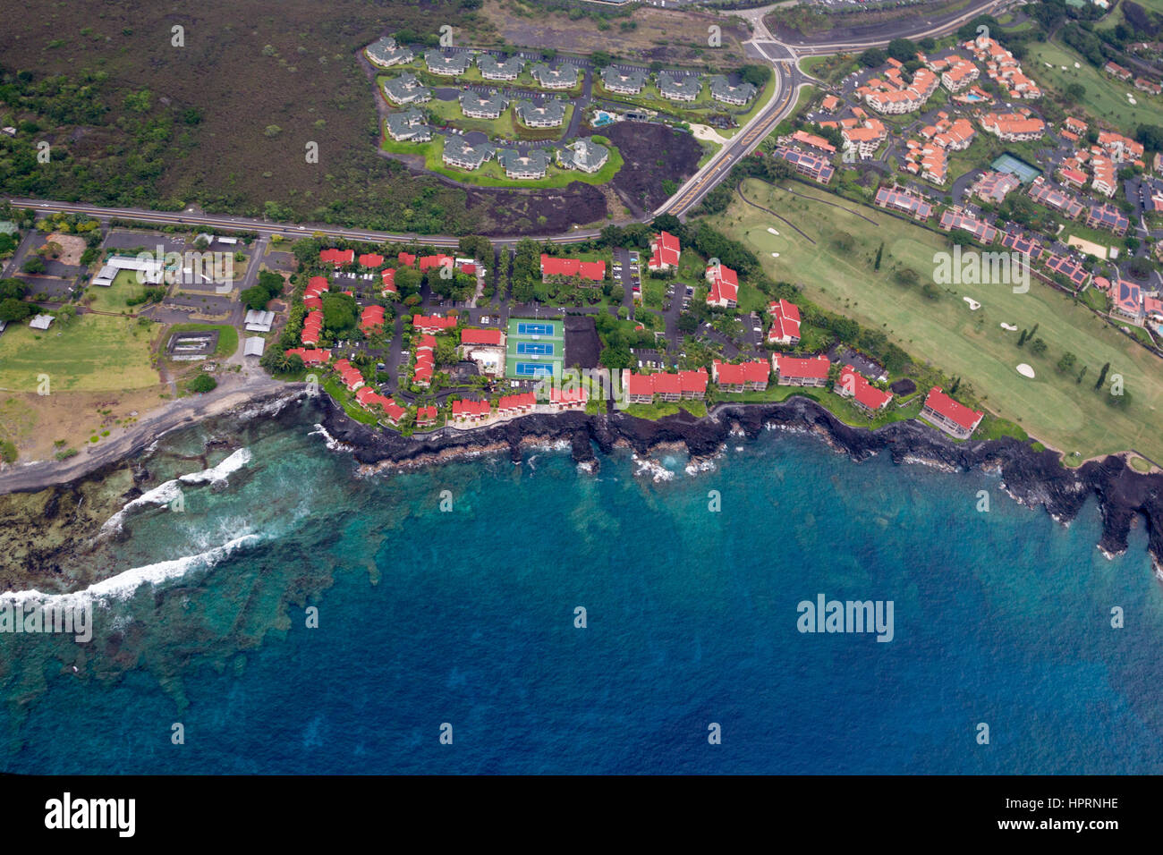 Aerial shot of the Royal Aloha Vacation Club in Kailua-Kona, Big Island, Hawaii, USA. Stock Photo