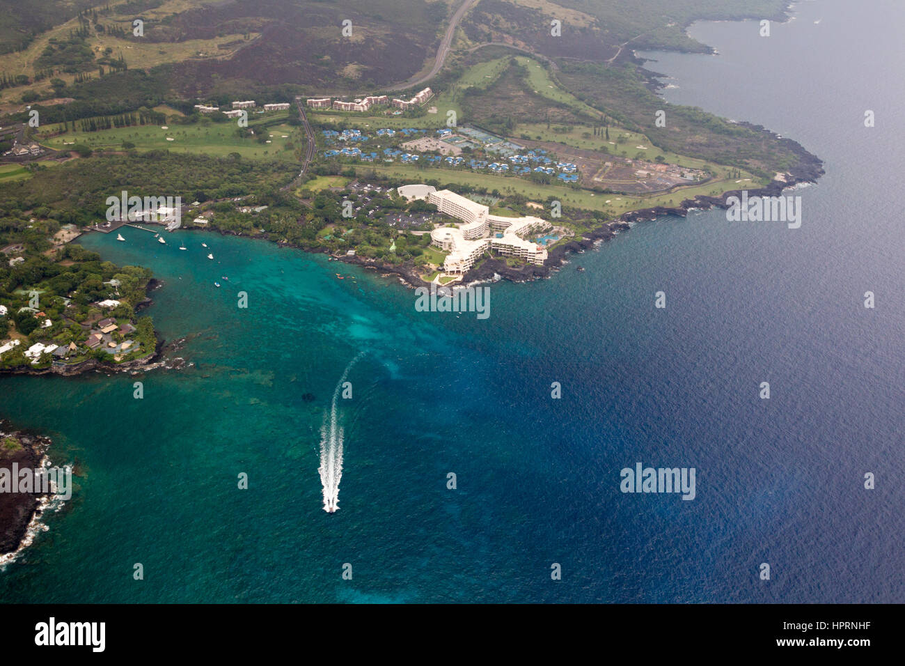 Aerial shot of the Sheraton Kona Resort in Kailua-Kona, Big Island, Hawaii, USA. Stock Photo