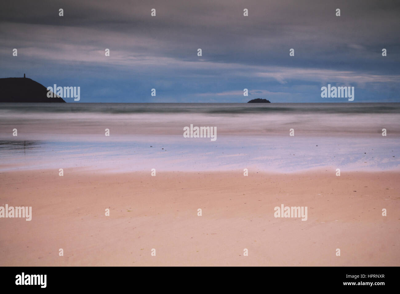 Early morning view of the beach at Polzeath, England Vintage Retro ...