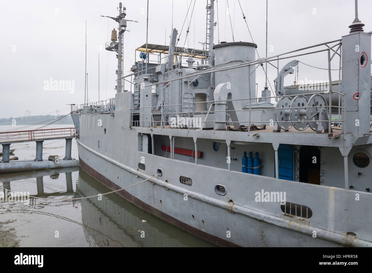 Captured navy vessel USS Pueblo moored and on display in river in Pyongyang, DPRK / North Korea Stock Photo