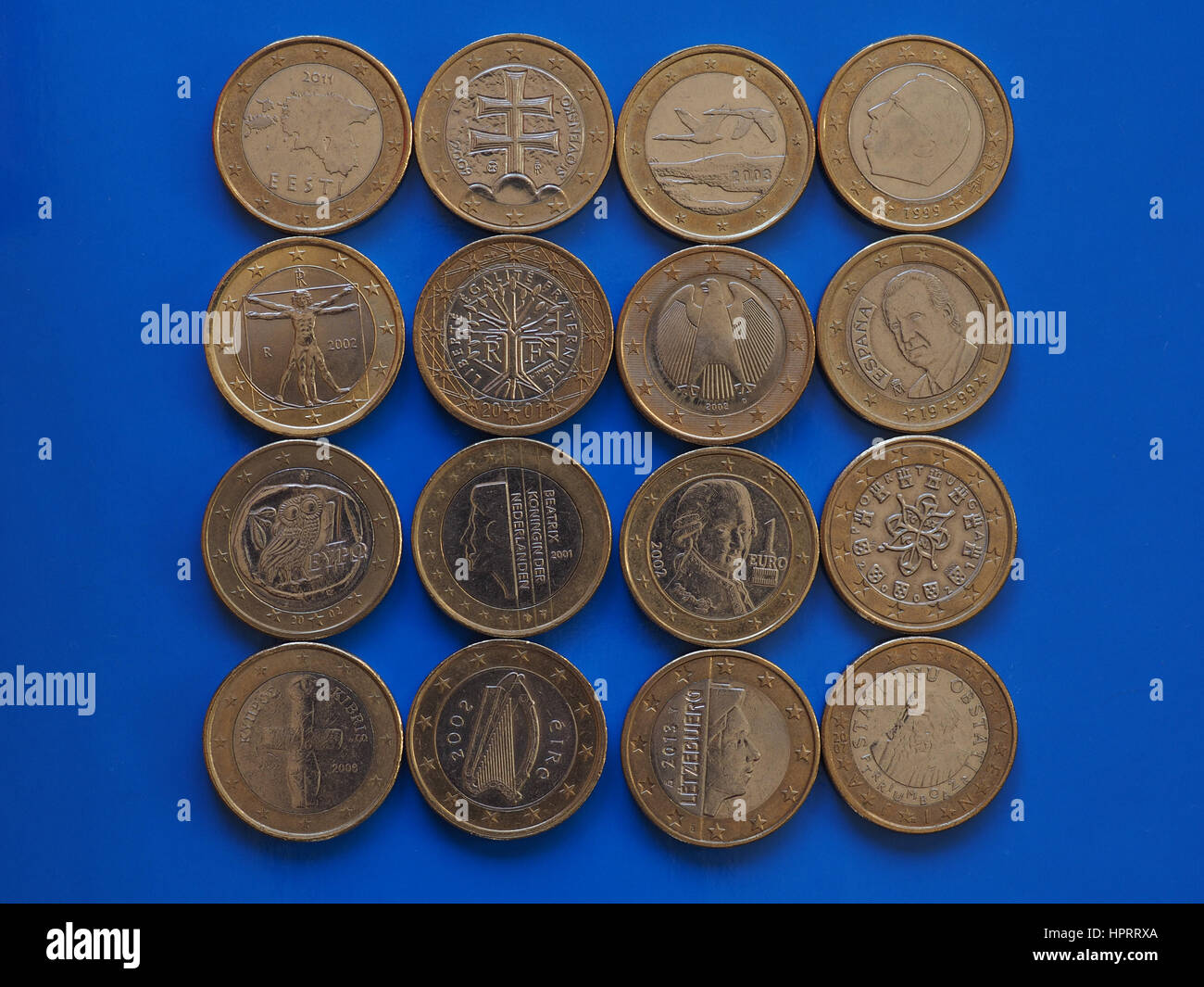 1 euro coin money (EUR), currency of European Union, many different countries Stock Photo
