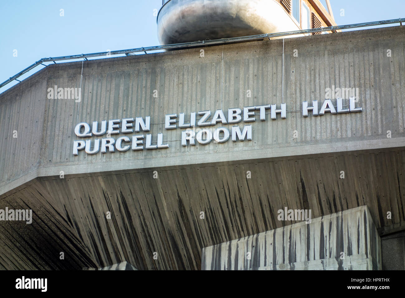 Queen Elizabeth Hall and Purcell Room sign on the Southbank, London, UK Stock Photo