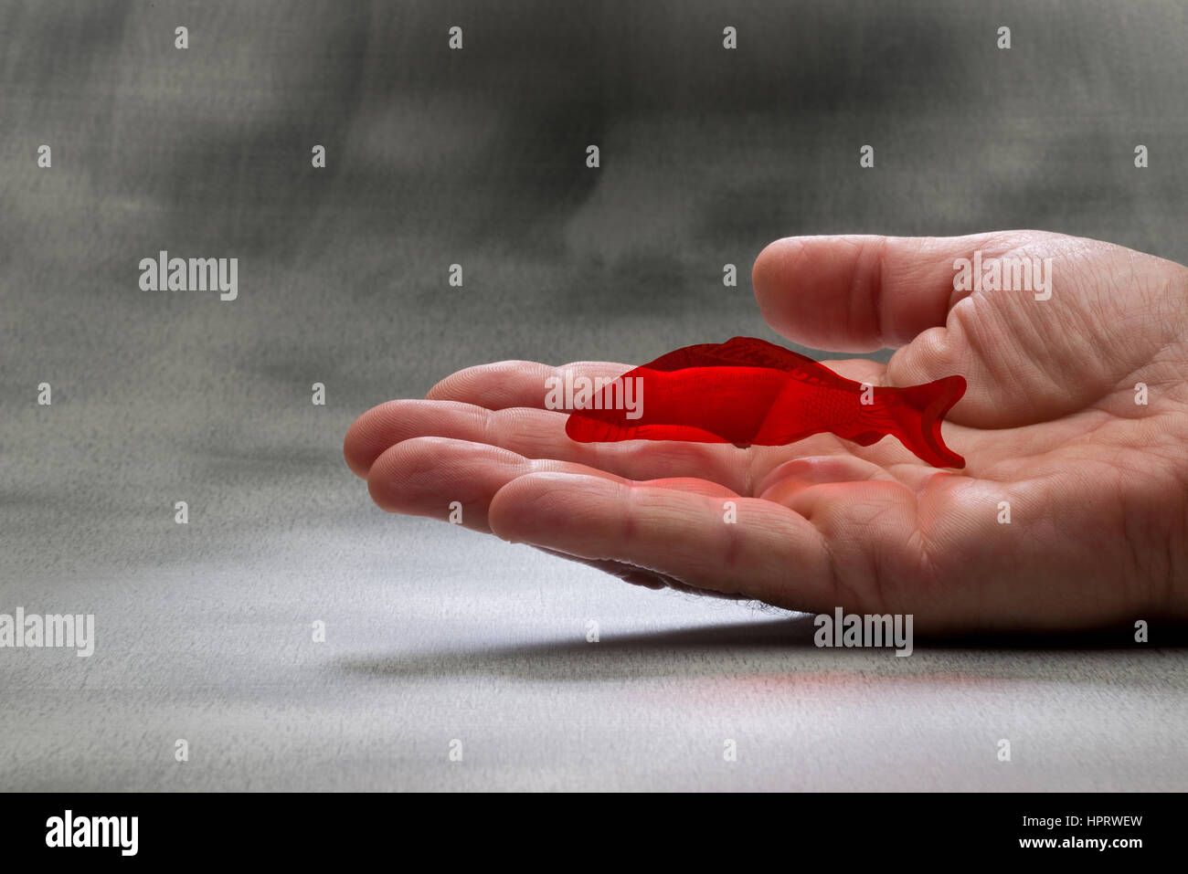Fortune telling fish. Place on palm of hand and it will react in different ways, depending upon your future. Stock Photo