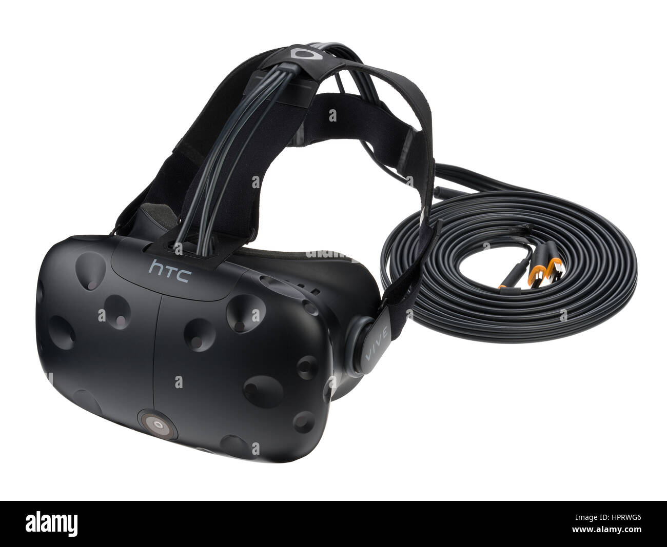 HTC Vive virtual reality hardware. VR Headset. Stock Photo