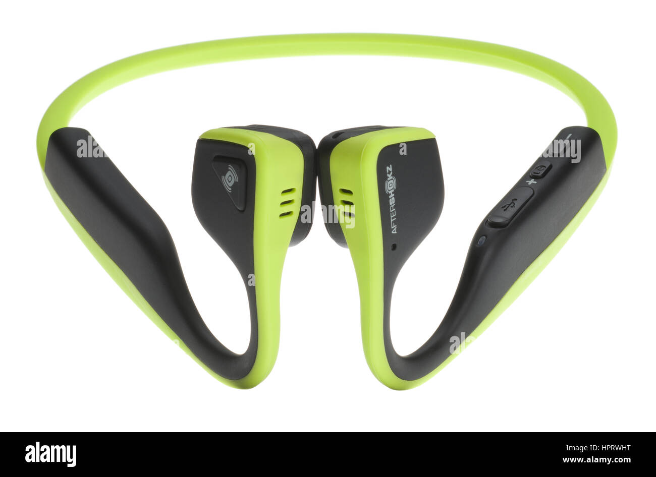 Aftershokz Trekz bone conduction headphones. Off ear headphones that allow you to hear other sounds, giving you more situational awareness. Stock Photo