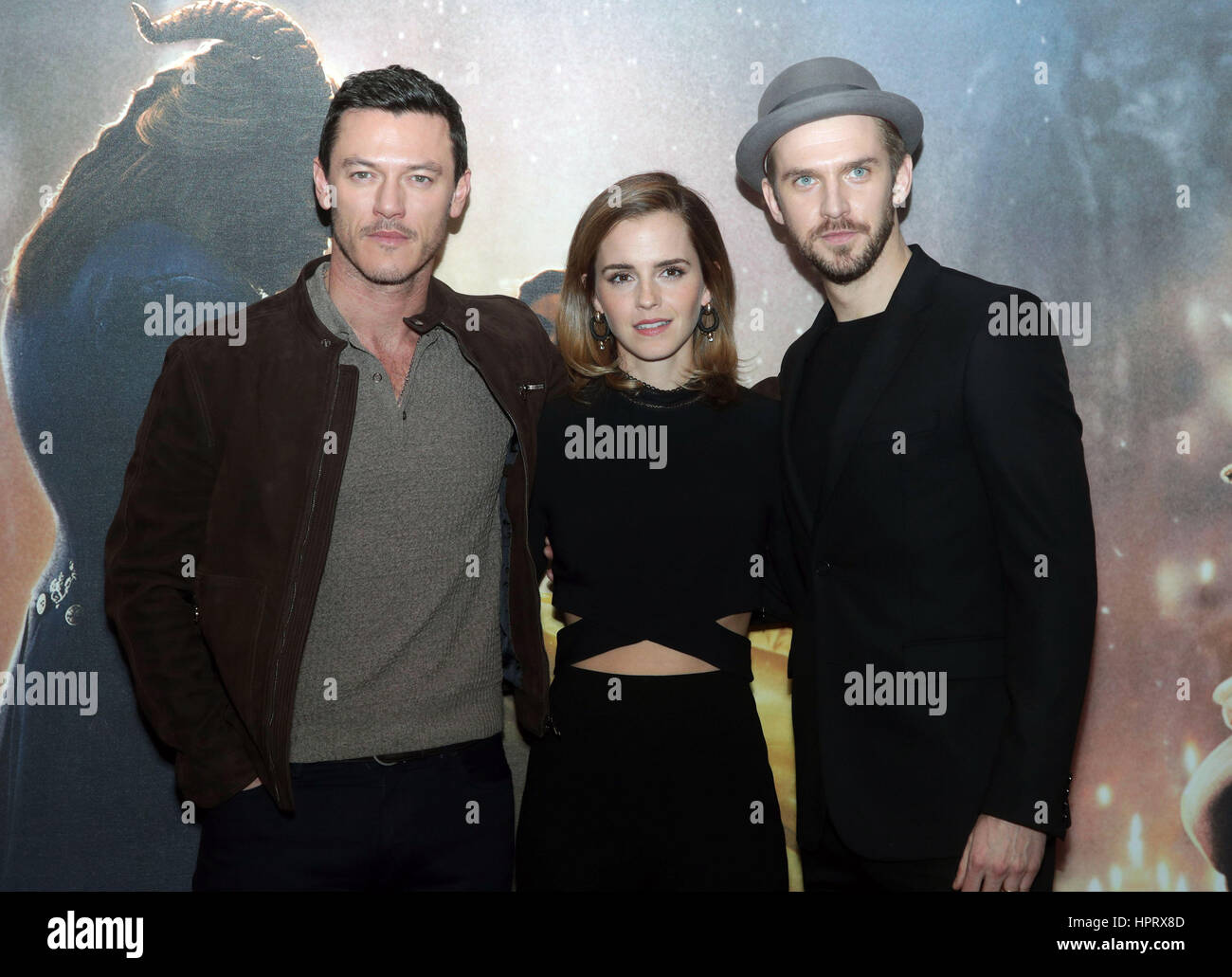 Left To Right Luke Evans Emma Watson And Dan Stevens During A