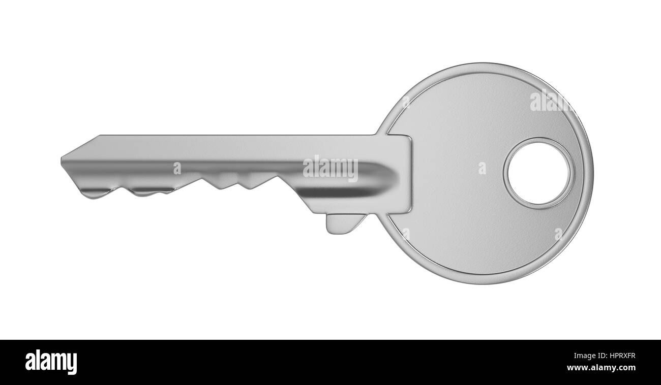 One Single Metal Key Isolated on White Background 3D Illustration Stock ...
